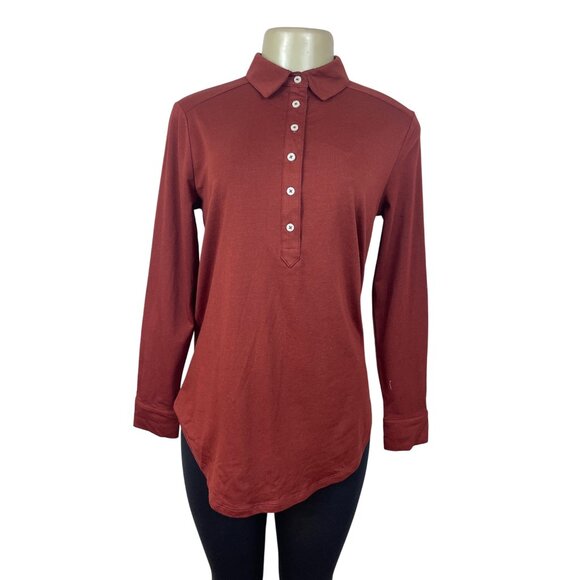 Lands End Womens Long-Sleeve Polo Shirt Red Brown Soft Fit Size SP - New - Picture 1 of 9